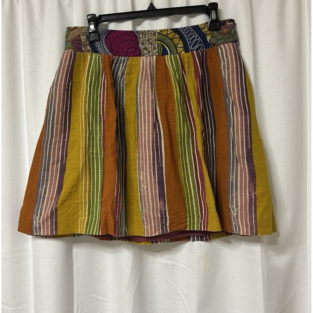 Anthropologie edme & Esyllte rainbow floral striped skirt 6 Boho Hippie Cotton